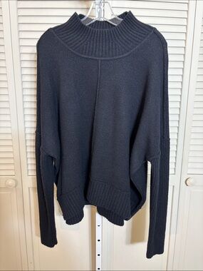 Anthropologie Maeve Black Mock Neck Ribbed Hem Wool Blend Sweater XL